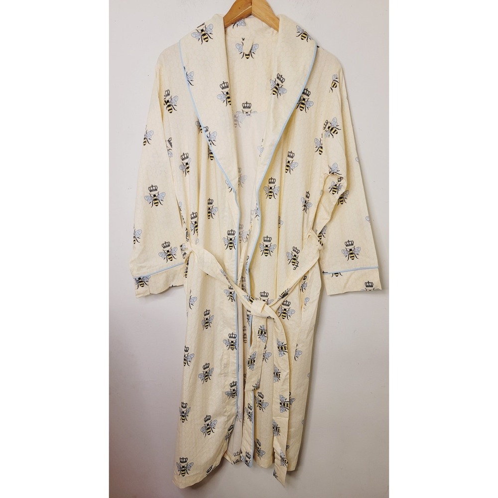The Cat's Pajamas Queen Bee Lux Pima Cotton Flannel Robe Shawl Collar‎ Women S/M